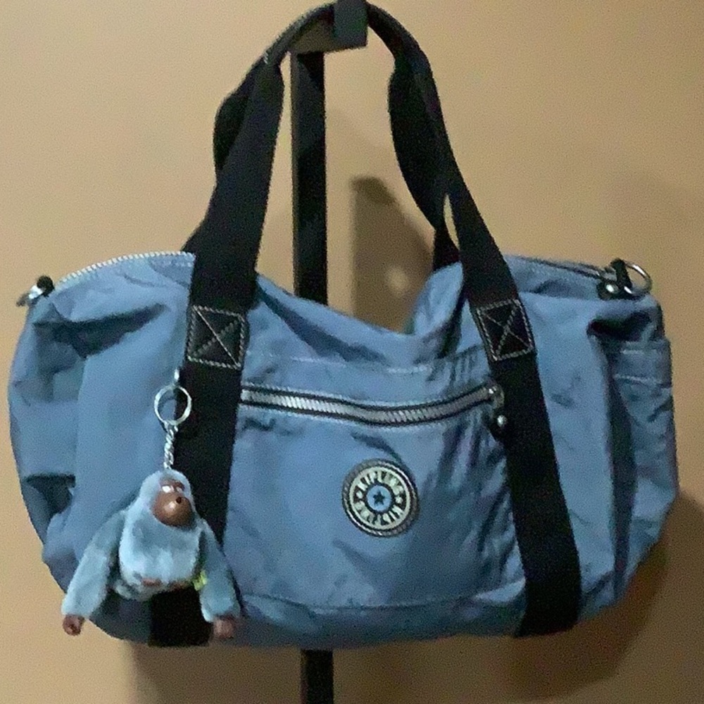 EUC Kipling Gray Blue Duffle Tote Bag